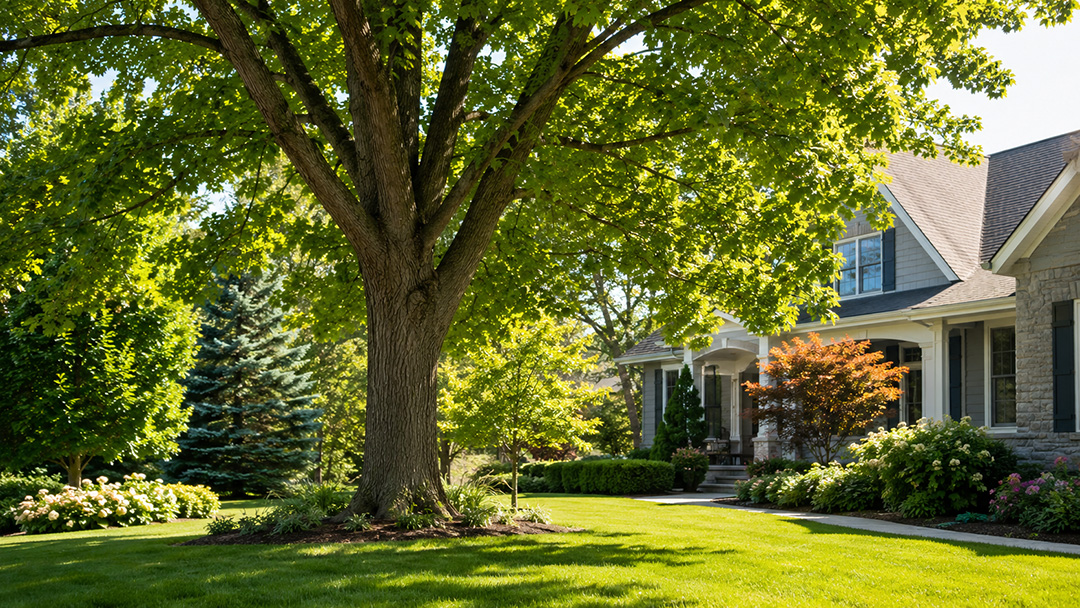 Native tree growing in a residential Southeast Michigan landscape